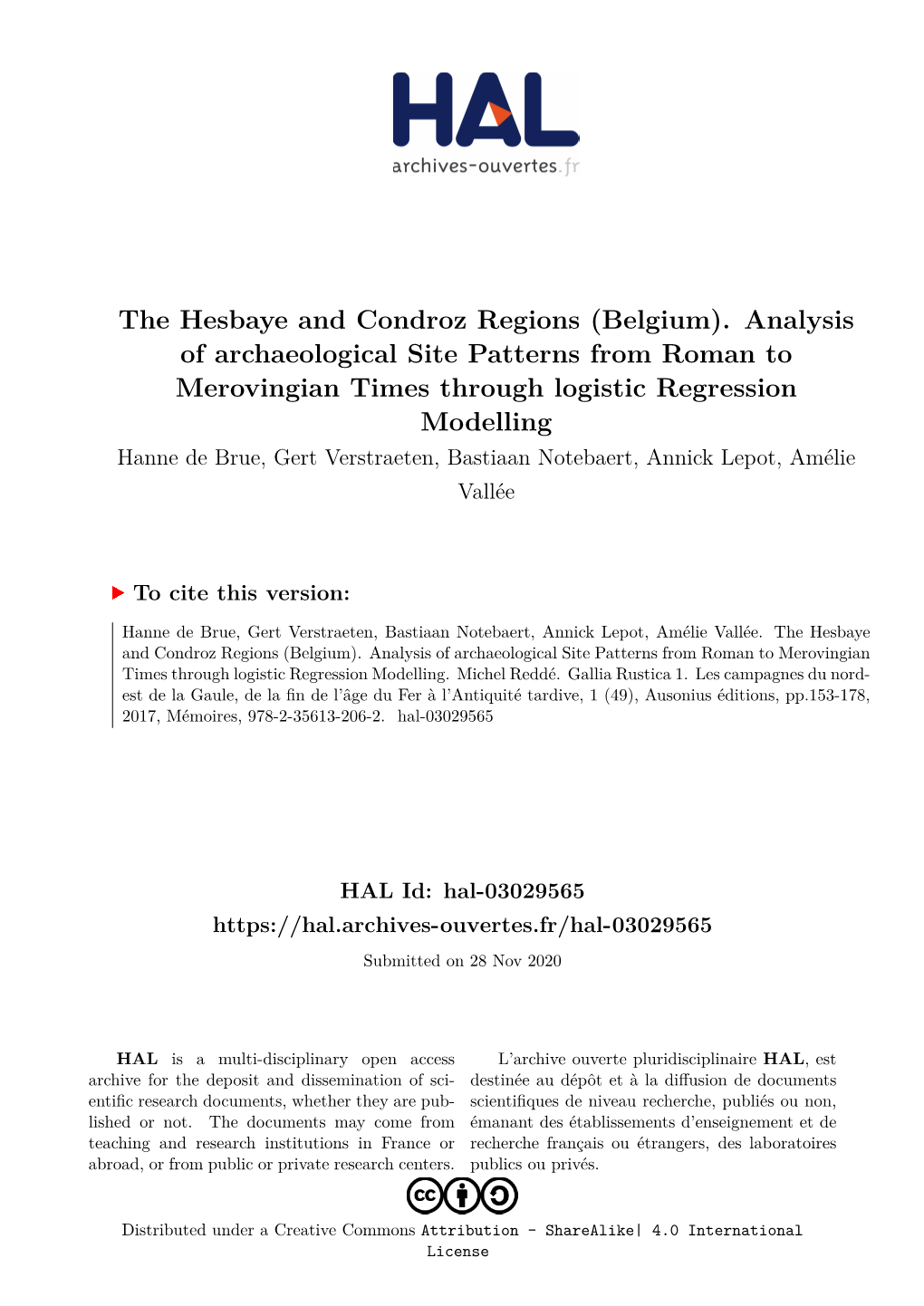 (Belgium). Analysis of Archaeological Site Patterns from Roman To