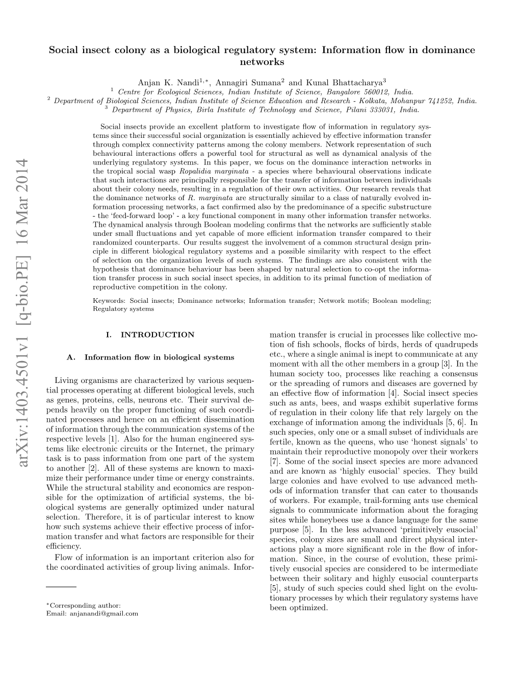 Social Insect Colony As a Biological Regulatory System: Information Flow in Dominance Networks