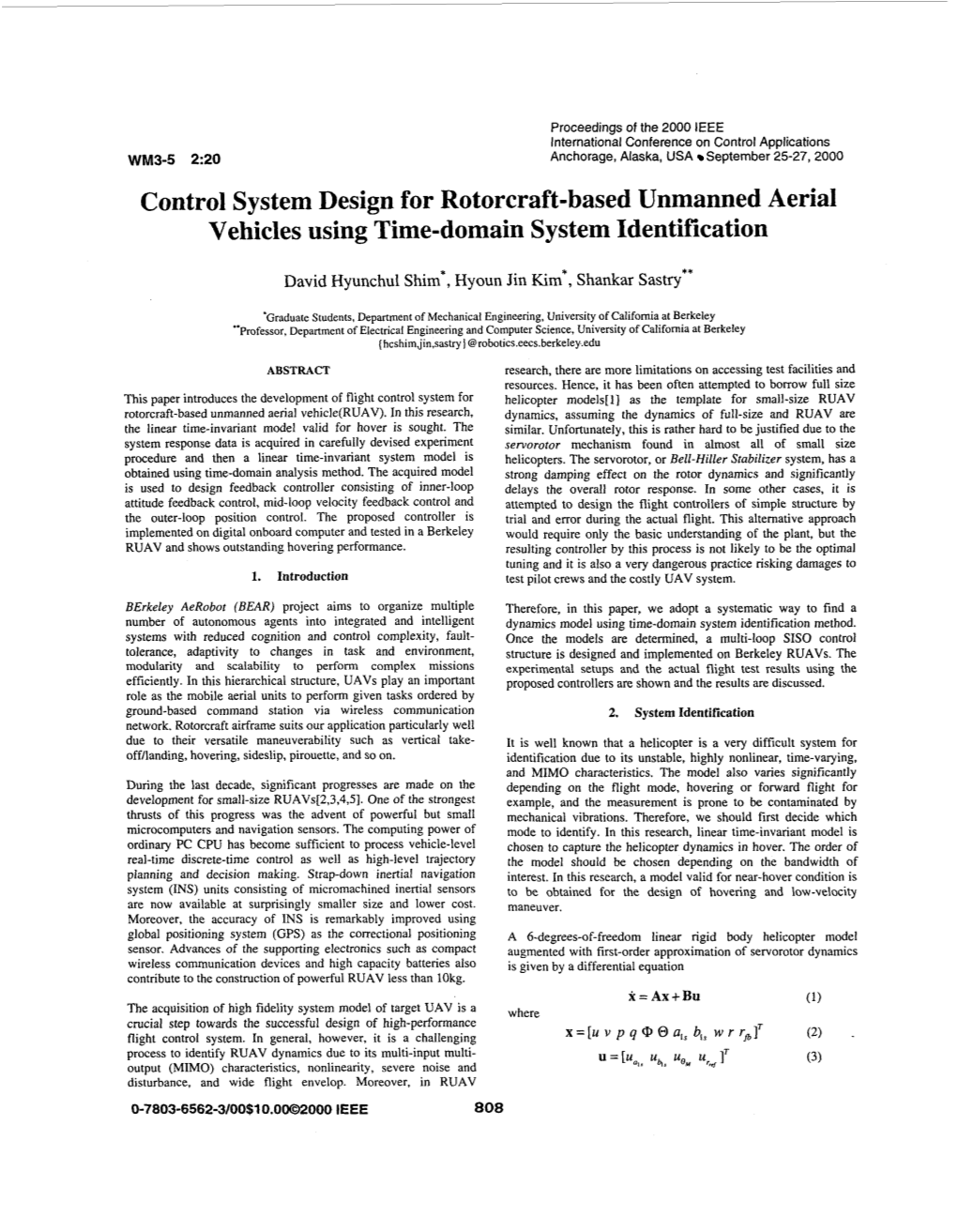 Control System Design for Rotorcraft-Based Unmanned Aerial Vehicles Using Time-Domain System Identification