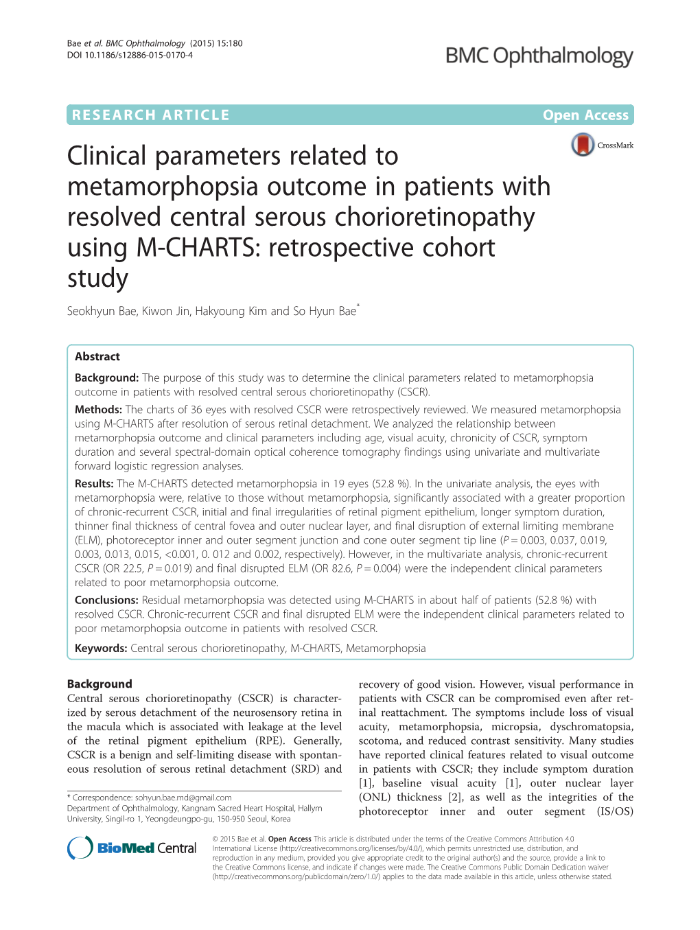 Clinical Parameters Related to Metamorphopsia Outcome In