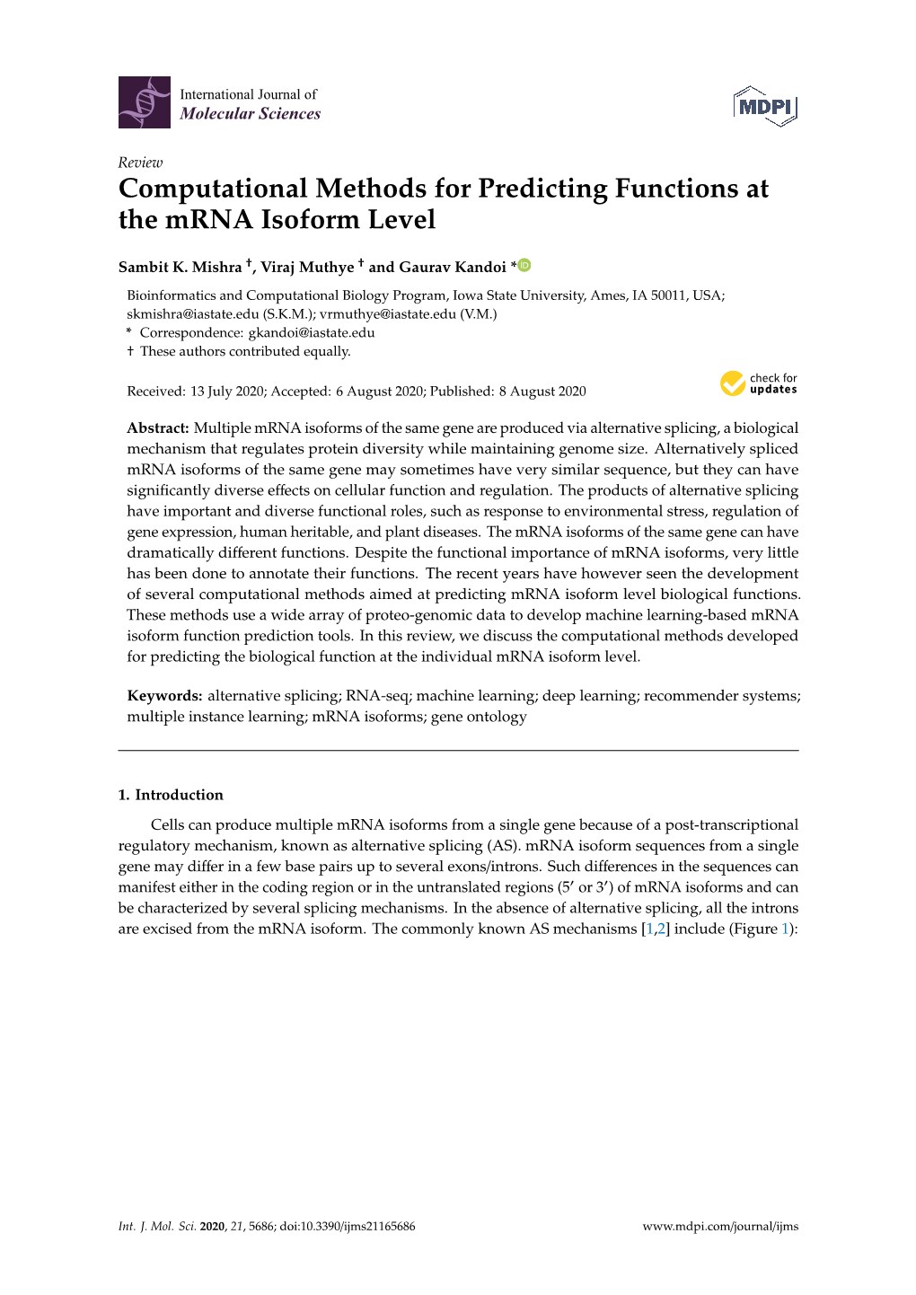 Computational Methods for Predicting Functions at the Mrna Isoform Level