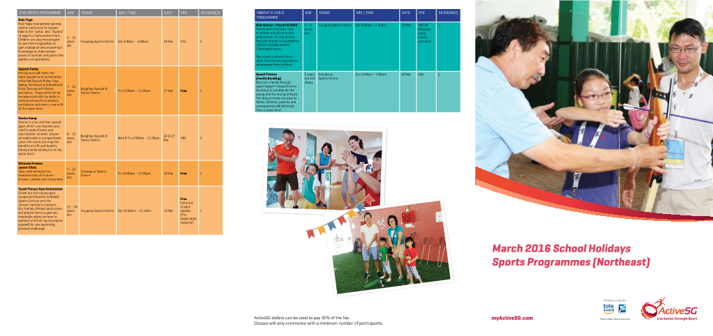 March 2016 School Holidays Sports Programmes (Northeast)