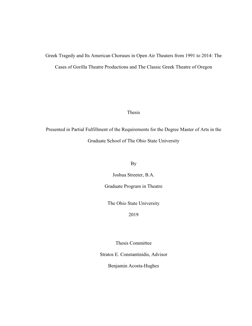 1 Greek Tragedy and Its American Choruses in Open Air Theaters from 1991 to 2014: the Cases of Gorilla Theatre Productions and T