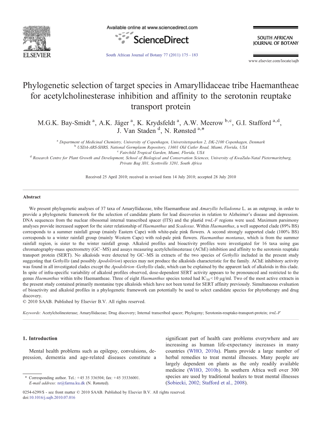 Phylogenetic Selection of Target Species in Amaryllidaceae Tribe