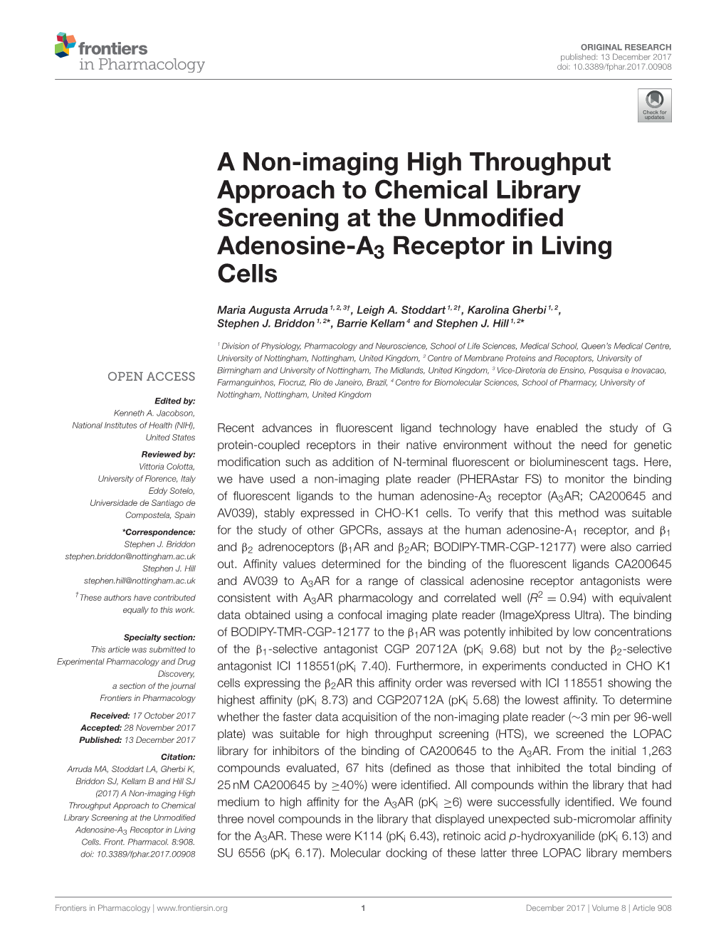 A Non-Imaging High Throughput Approach to Chemical Library Screening at the Unmodiﬁed Adenosine-A3 Receptor in Living Cells