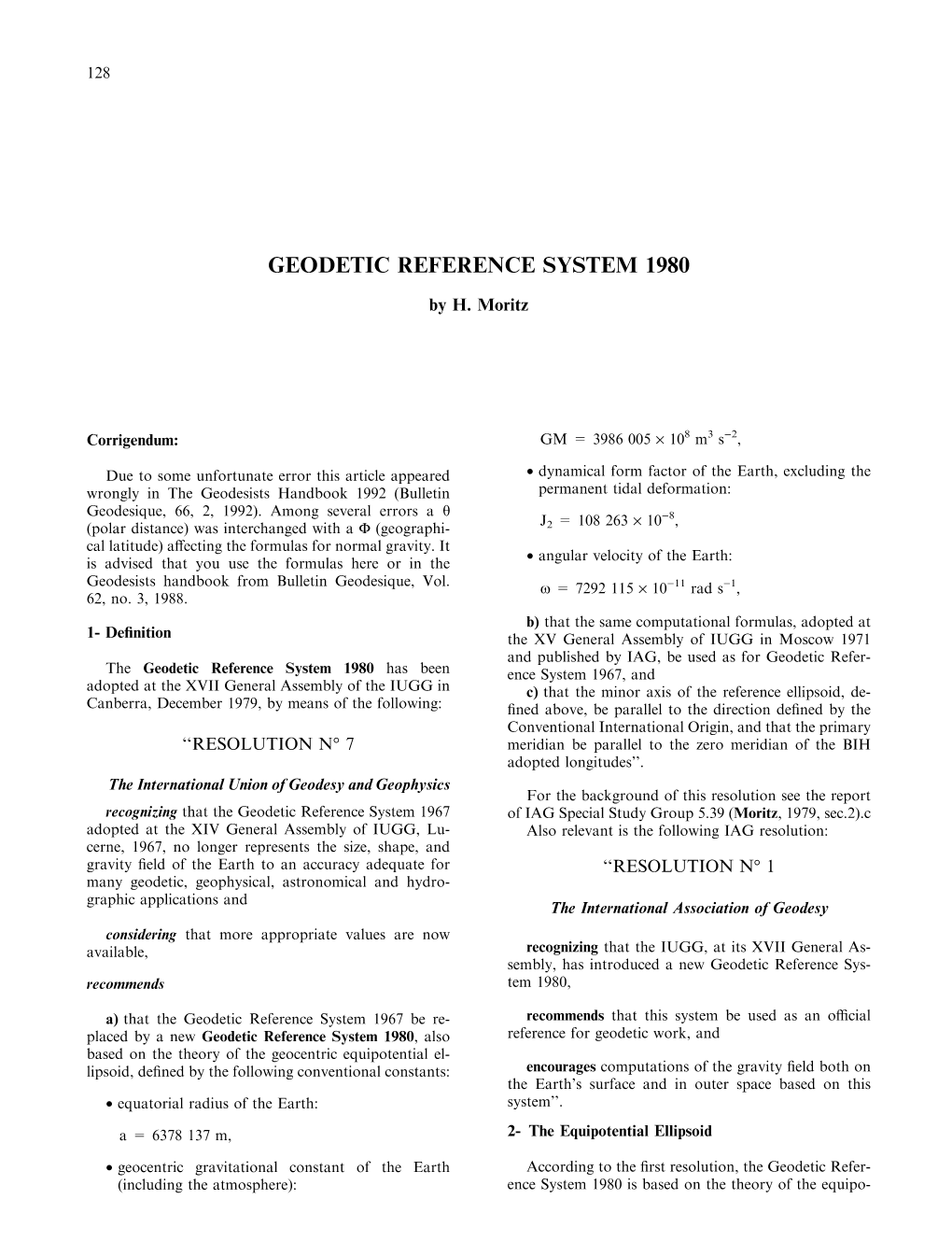 Geodetic Reference System 1980 by H. Moritz