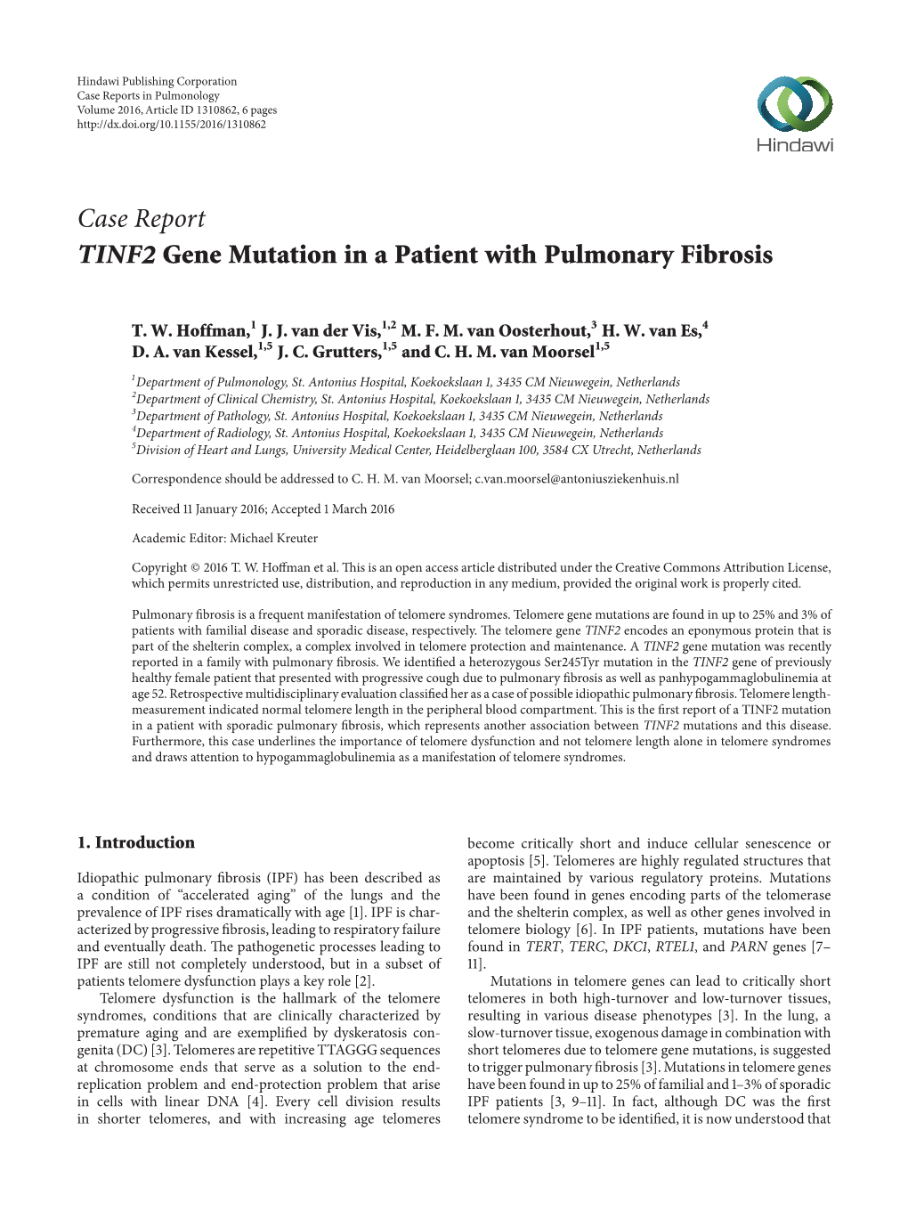 TINF2 Gene Mutation in a Patient with Pulmonary Fibrosis