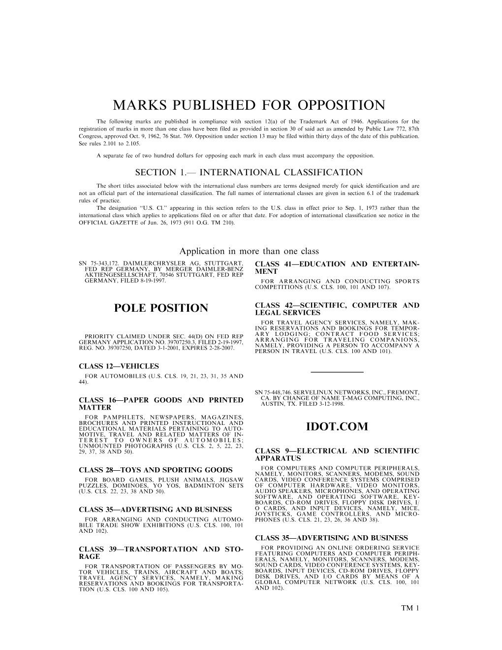 Marks Published for Opposition