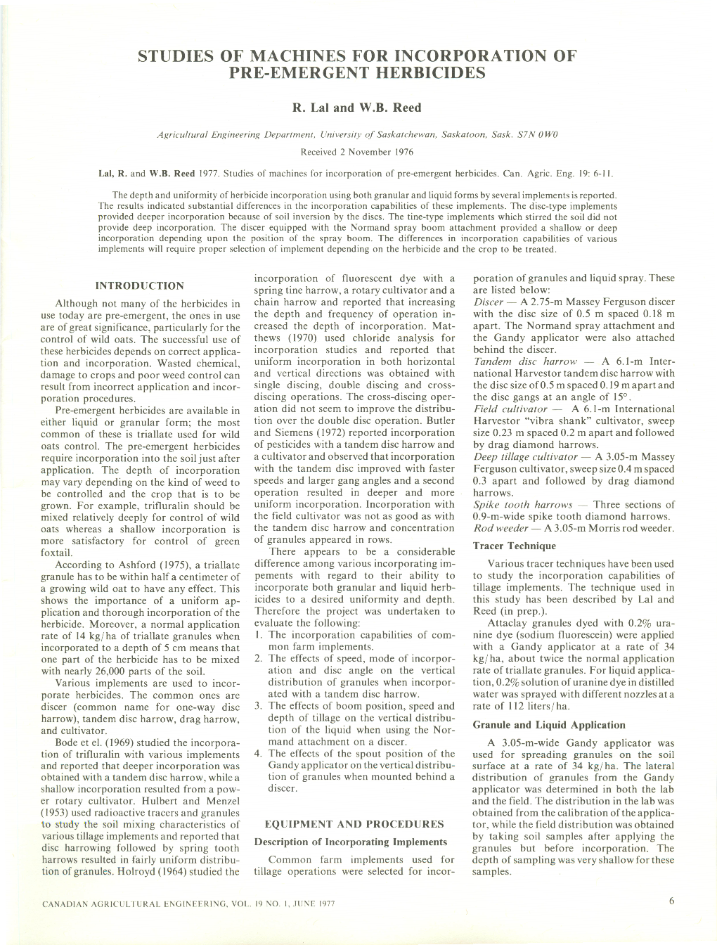 Studies of Machines for Incorporation of Pre-Emergent Herbicides