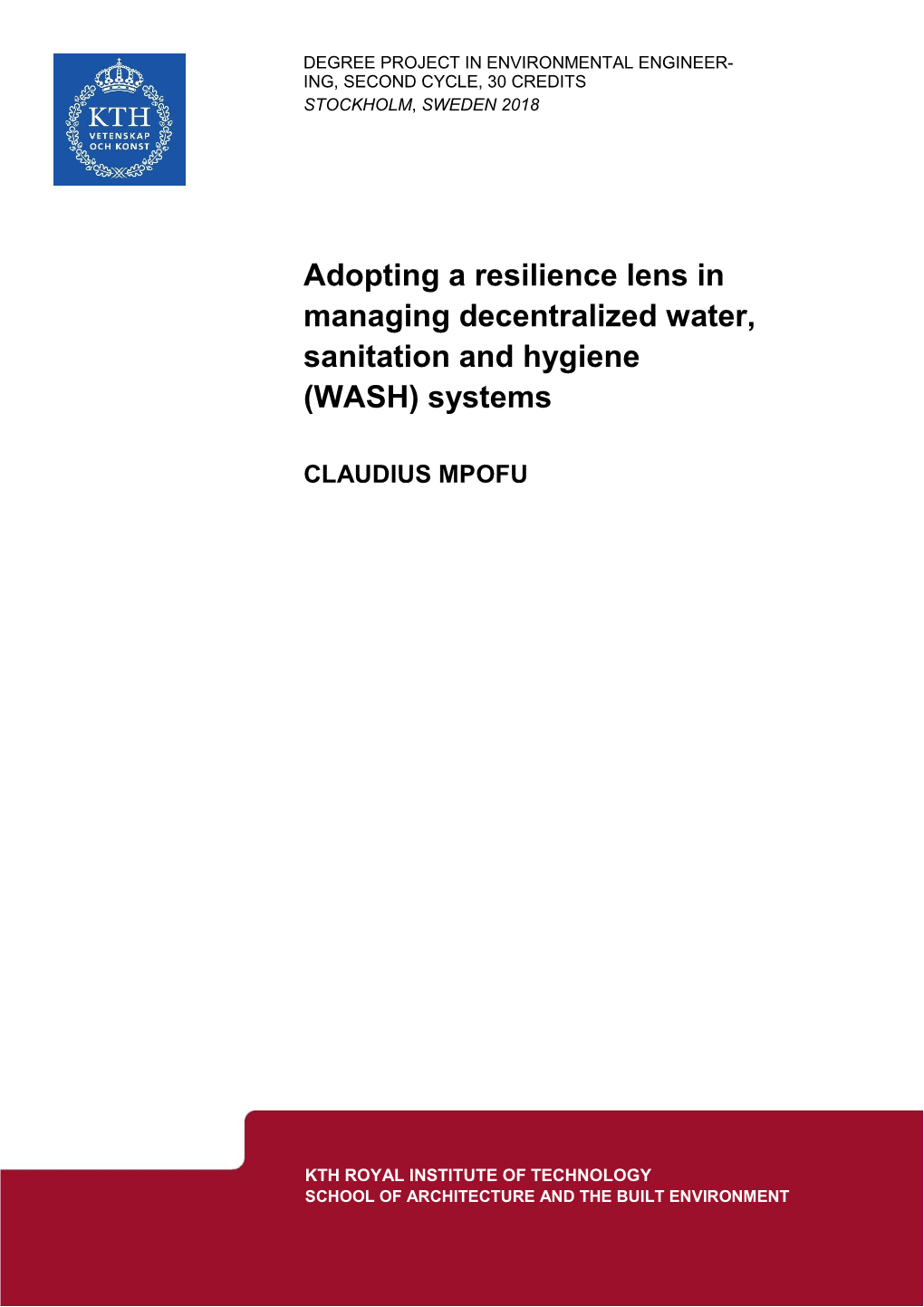 Adopting a Resilience Lens in Managing Decentralized Water, Sanitation and Hygiene (WASH) Systems