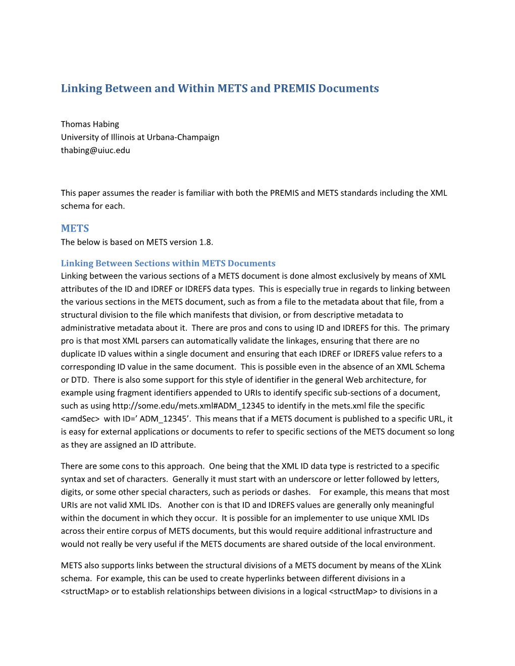 Linking Between and Within METS and PREMIS Documents