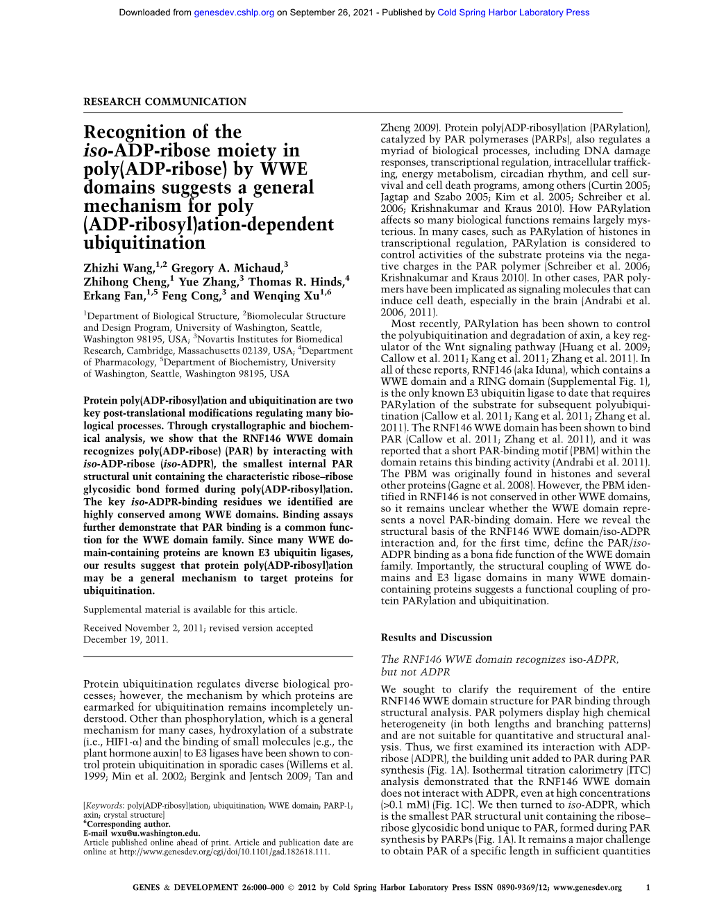 By WWE Domains Suggests a General Mechanism for Poly (ADP-Ribosyl)