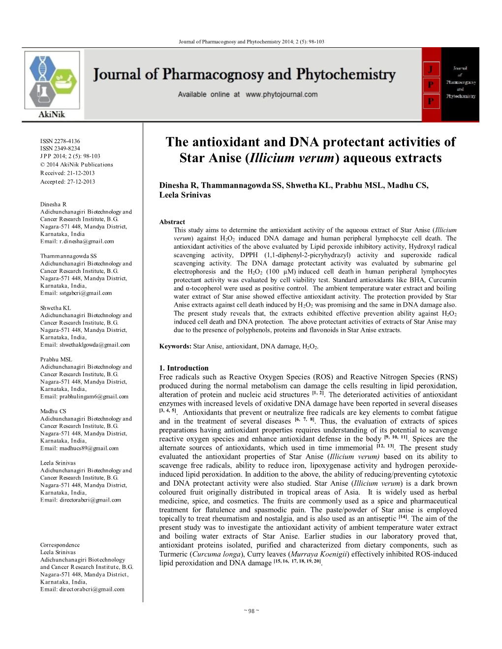 Illicium Verum) Aqueous Extracts