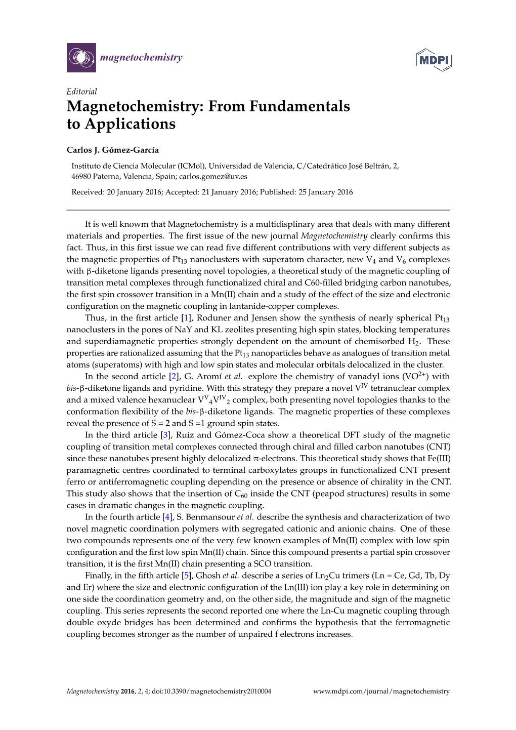 Magnetochemistry: from Fundamentals to Applications