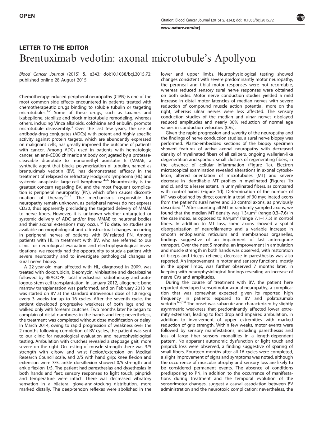 Brentuximab Vedotin: Axonal Microtubule&Rsquo;S Apollyon