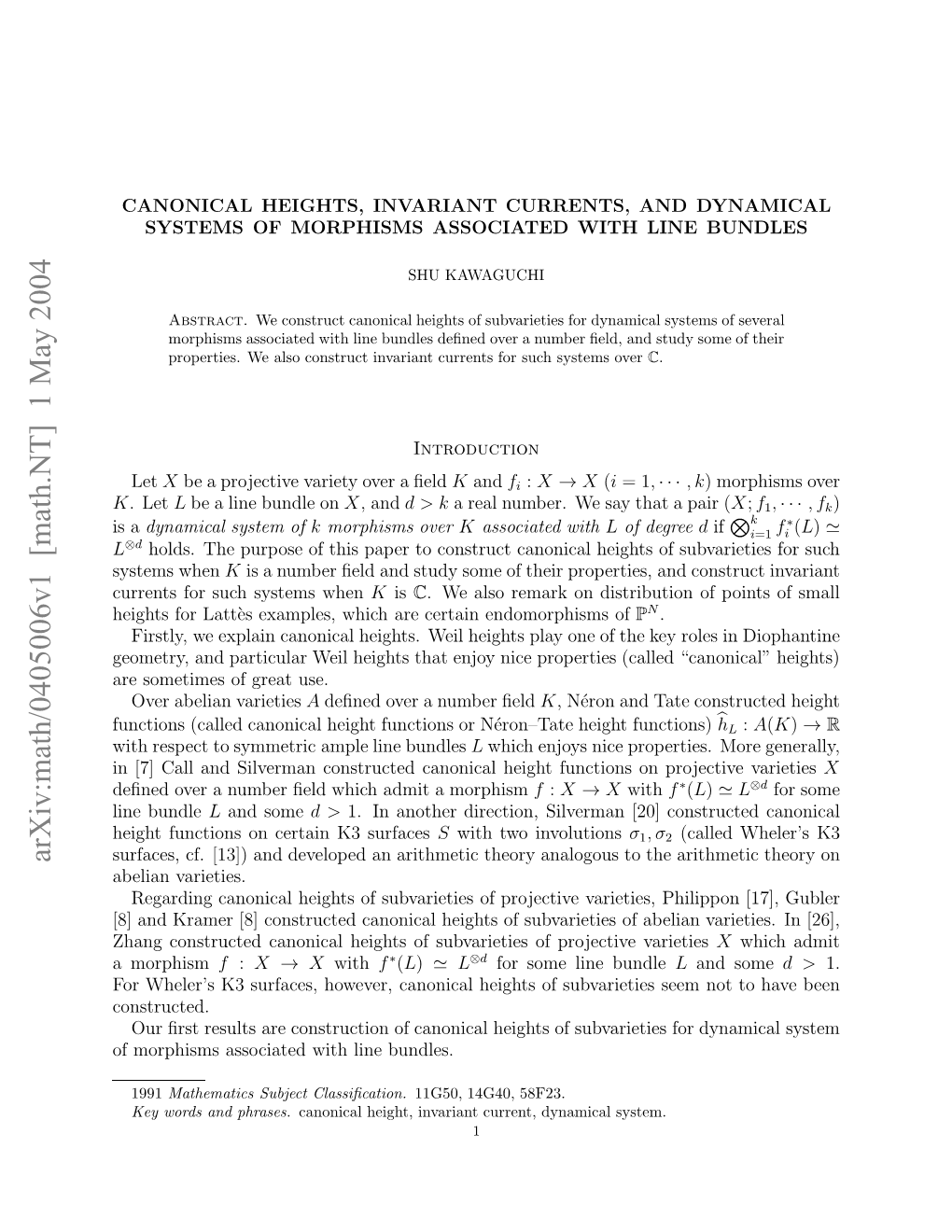 Arxiv:Math/0405006V1 [Math.NT] 1 May 2004 Fmrhssascae Ihln Bundles