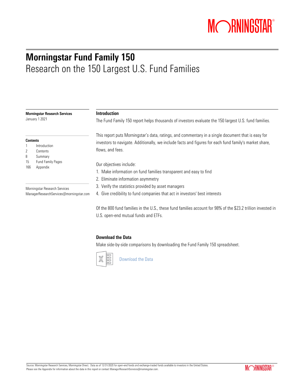 Morningstar Fund Family 150 Report Date: January 1, 2021
