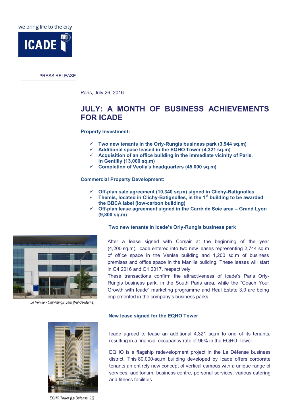 July: a Month of Business Achievements for Icade