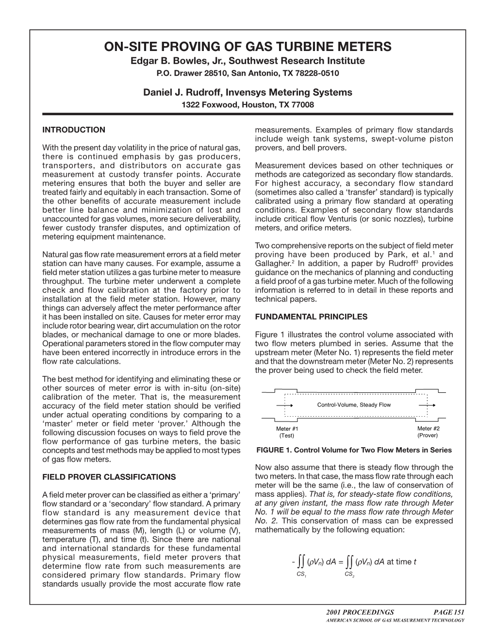 ON-SITE PROVING of GAS TURBINE METERS Edgar B