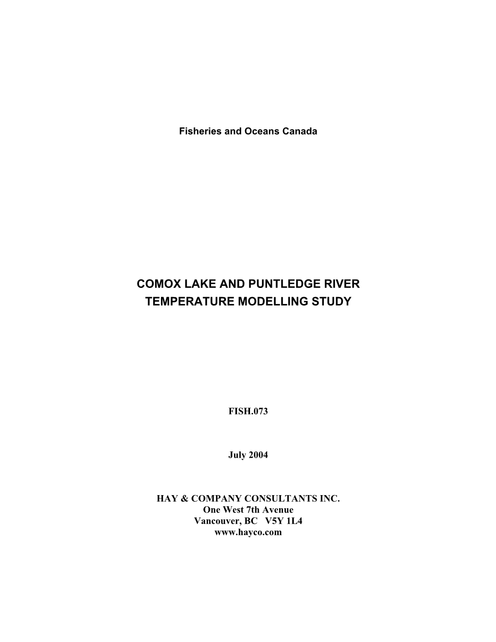 Comox Lake and Puntledge River Temperature Modelling Study