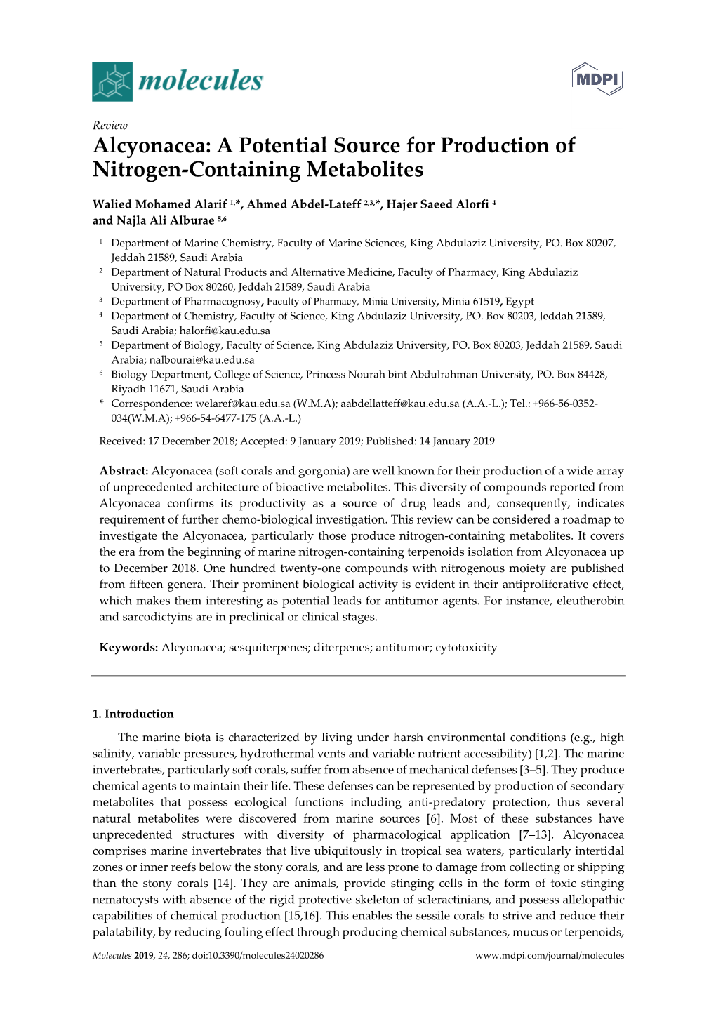 Alcyonacea: a Potential Source for Production of Nitrogen-Containing Metabolites