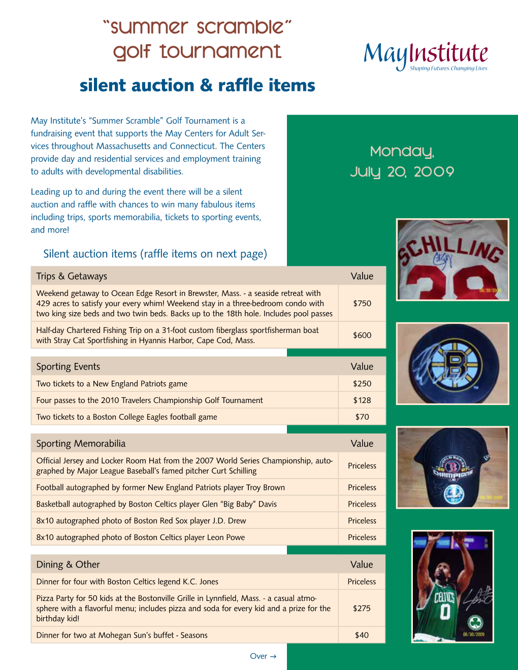 Golf Tournament Silent Auction and Raffle