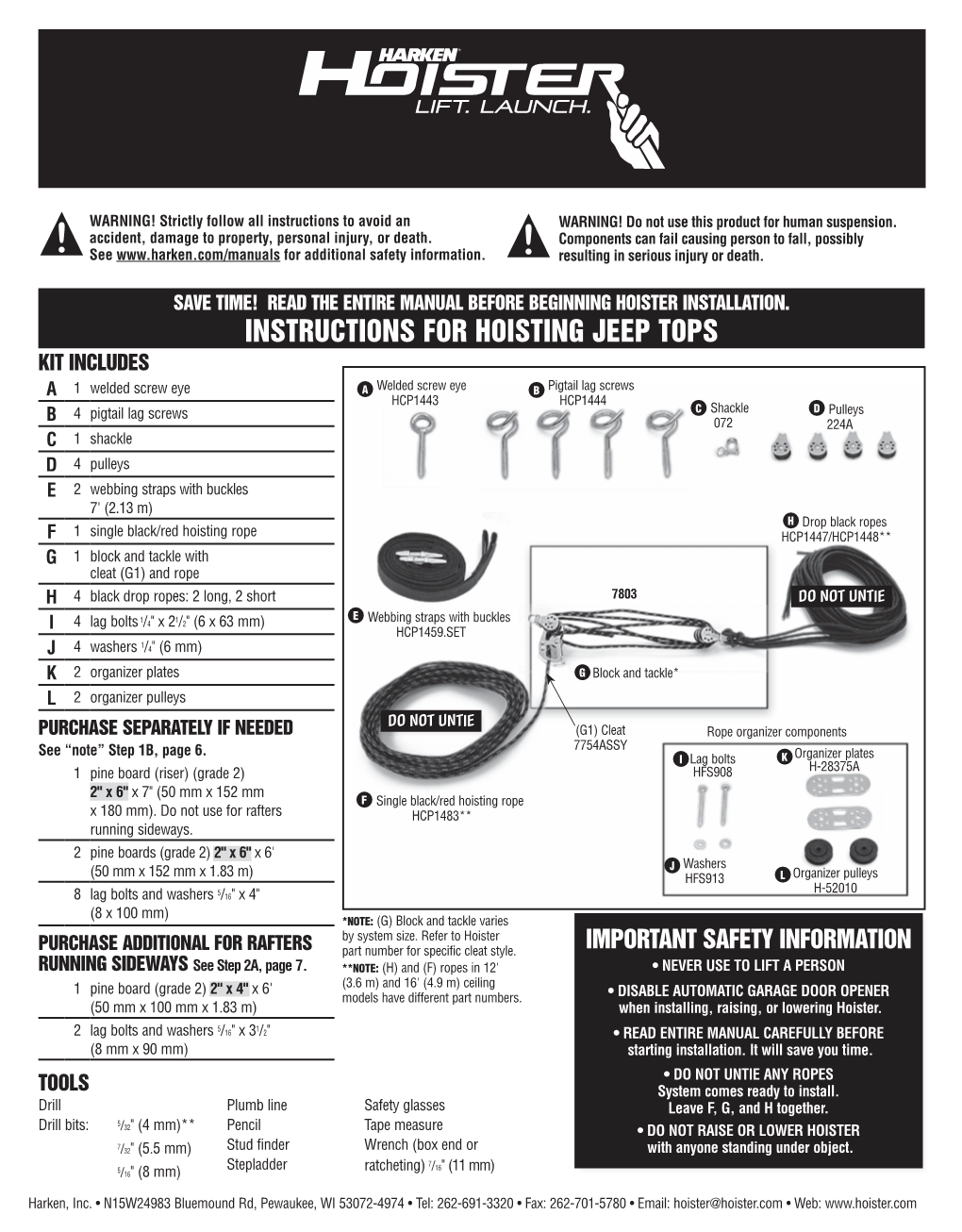 Instructions for Hoisting Jeep Tops