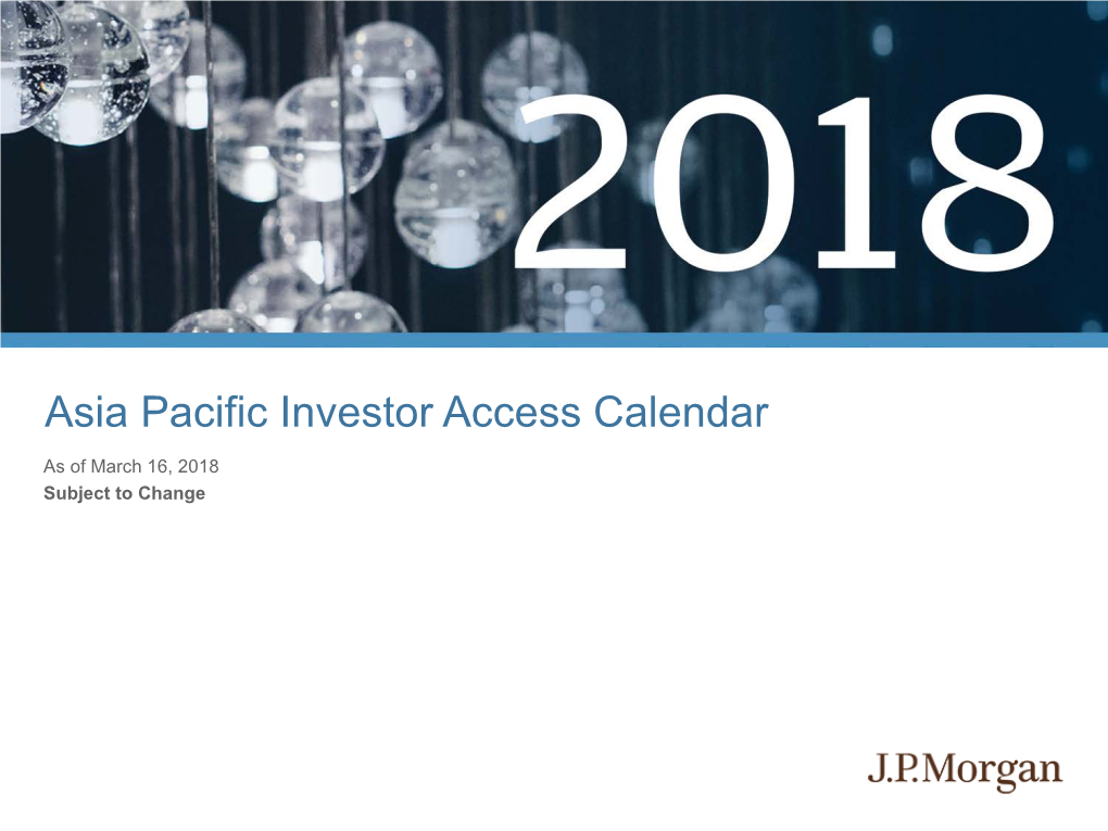 Asia Pacific Investor Access Calendar