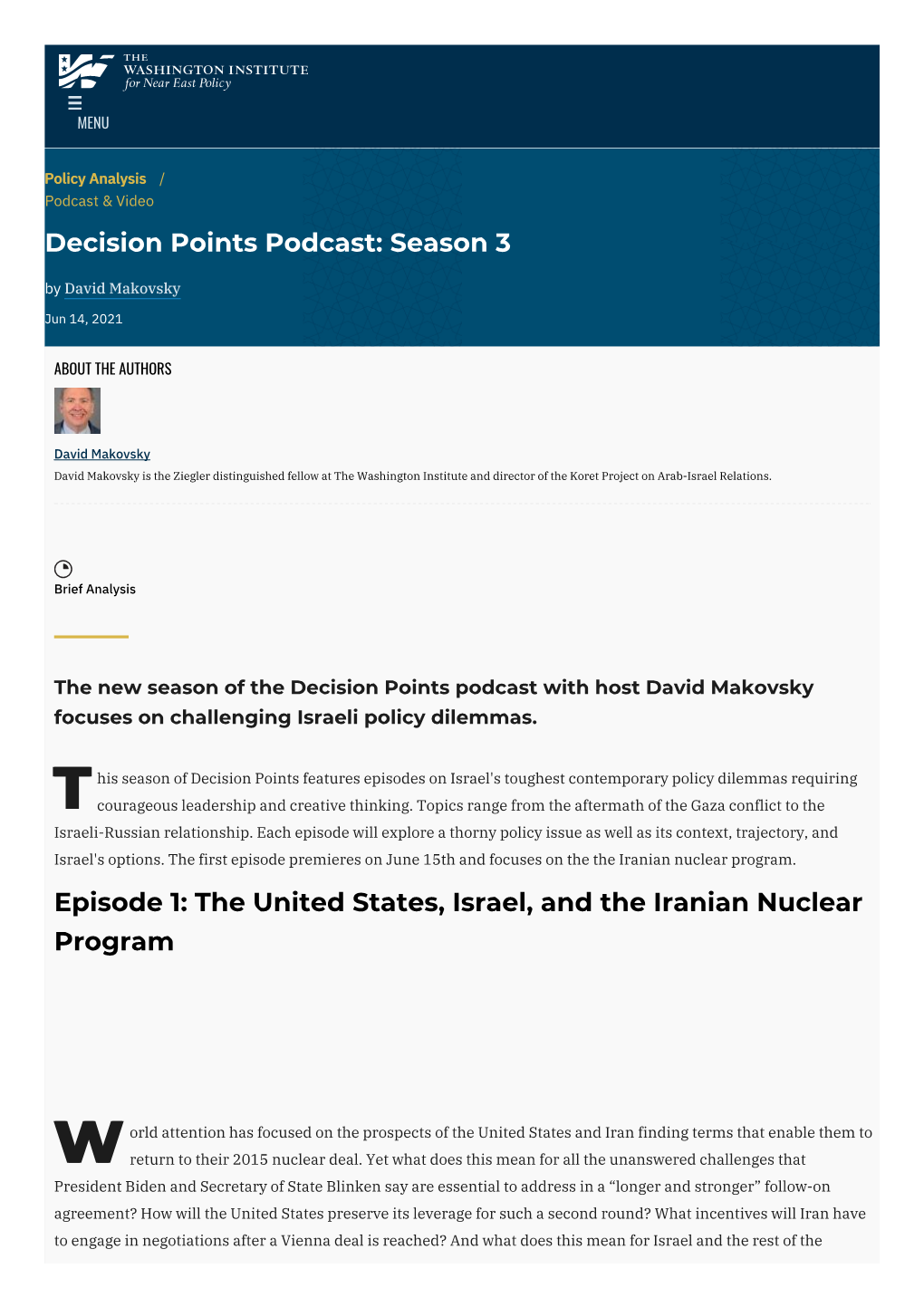 Decision Points Podcast: Season 3 | the Washington Institute