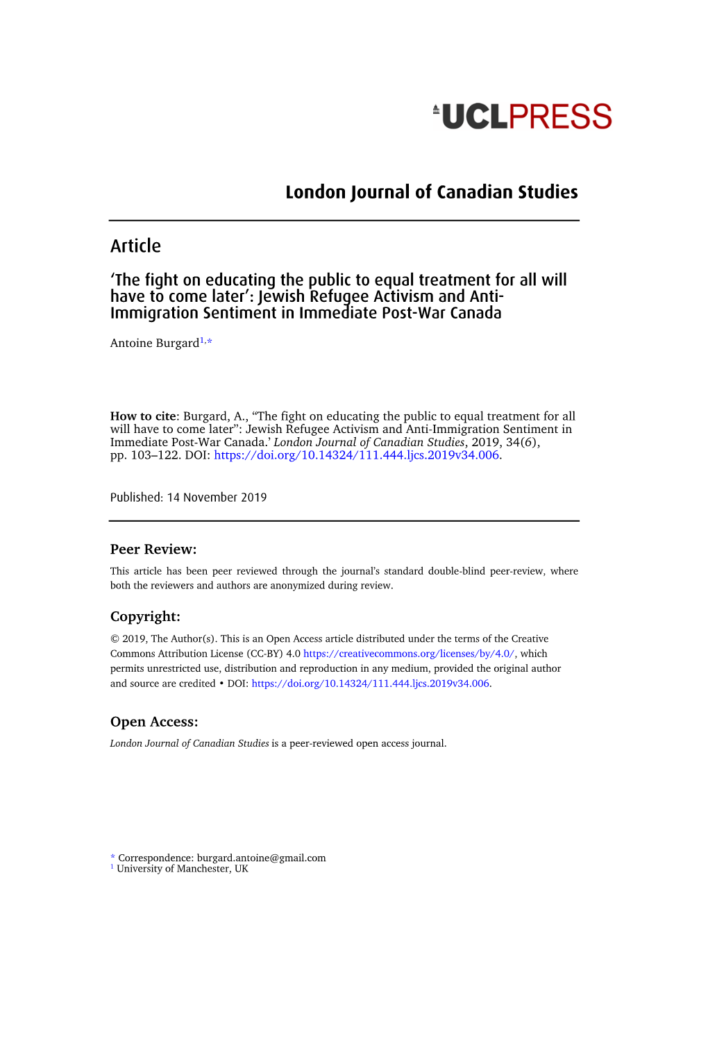 London Journal of Canadian Studies Article