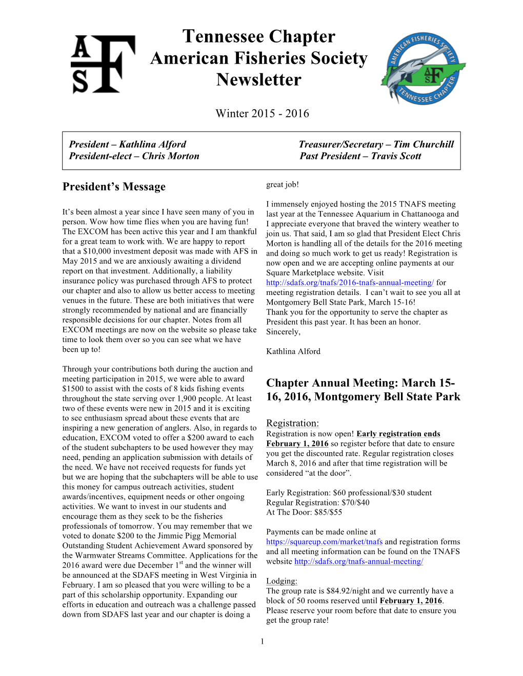 Tennessee Chapter American Fisheries Society Newsletter