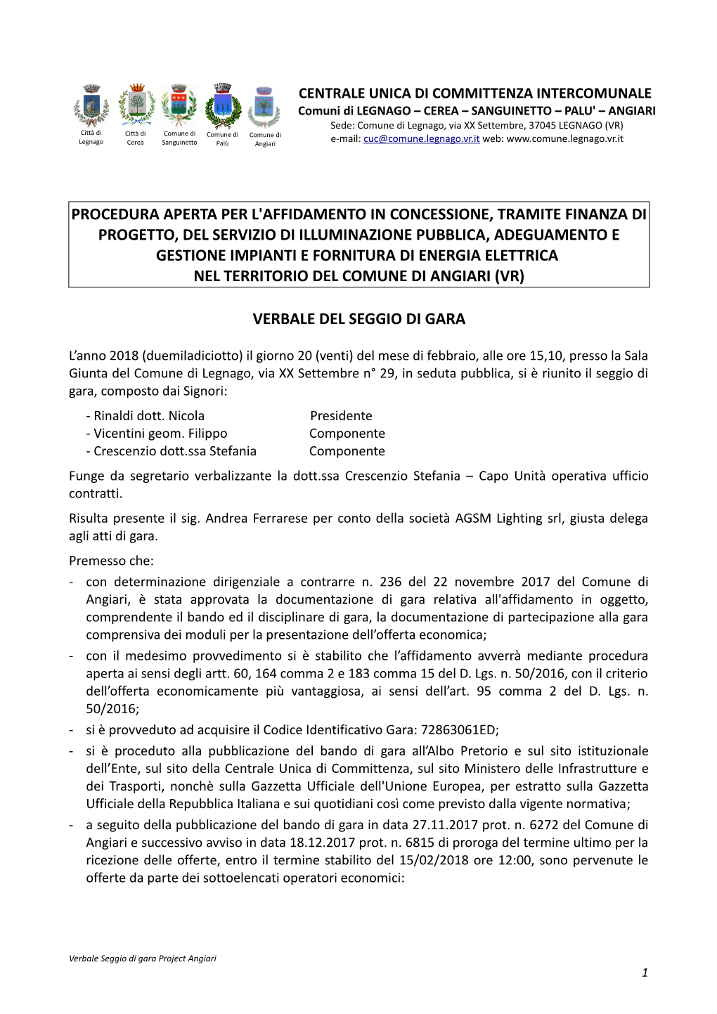 Procedura Aperta Per L'affidamento In