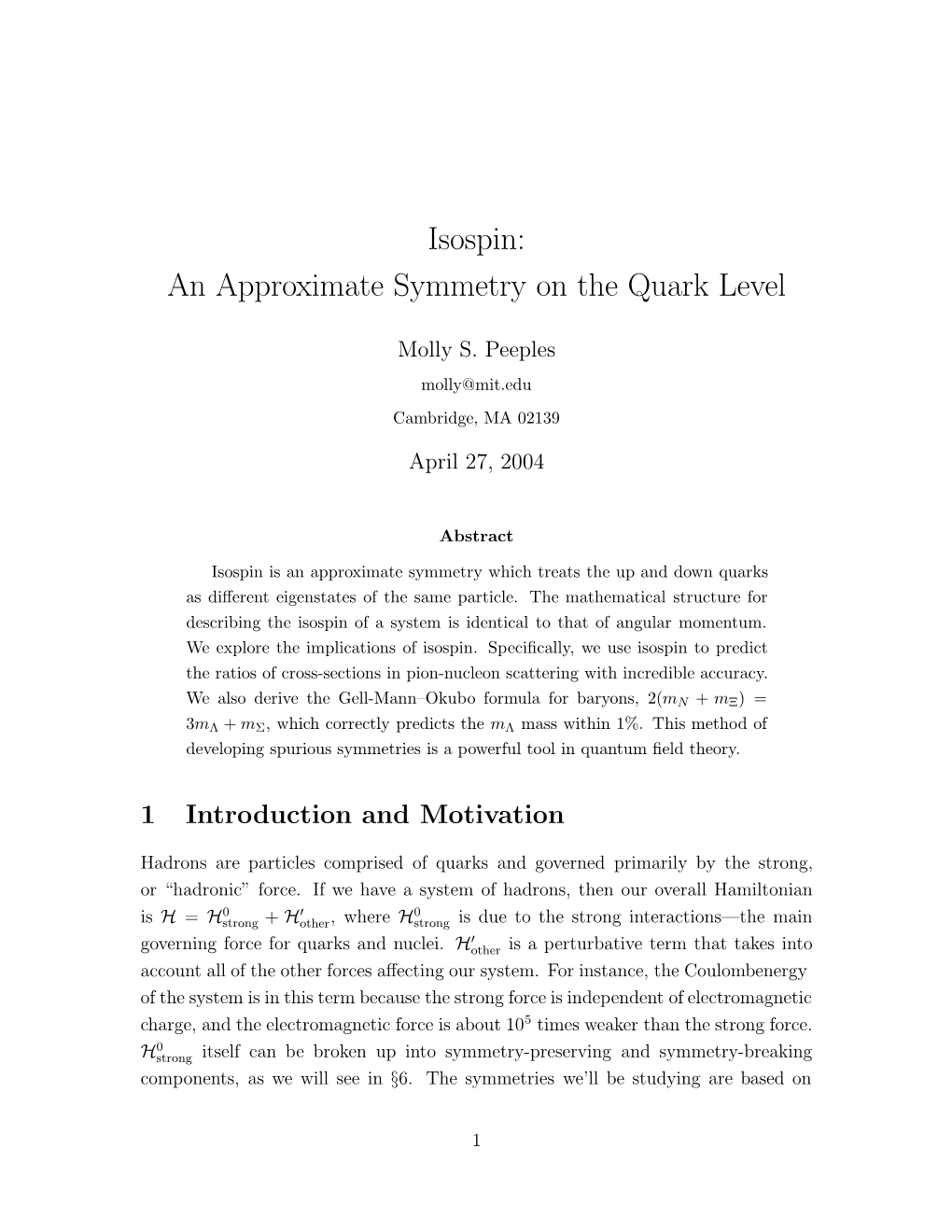 Isospin: an Approximate Symmetry on the Quark Level