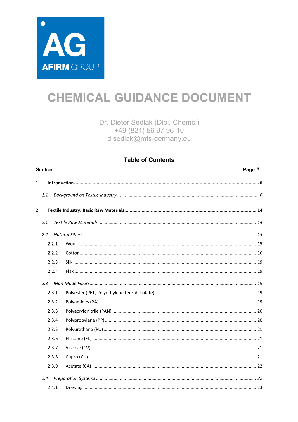 Chemical Guidance Document