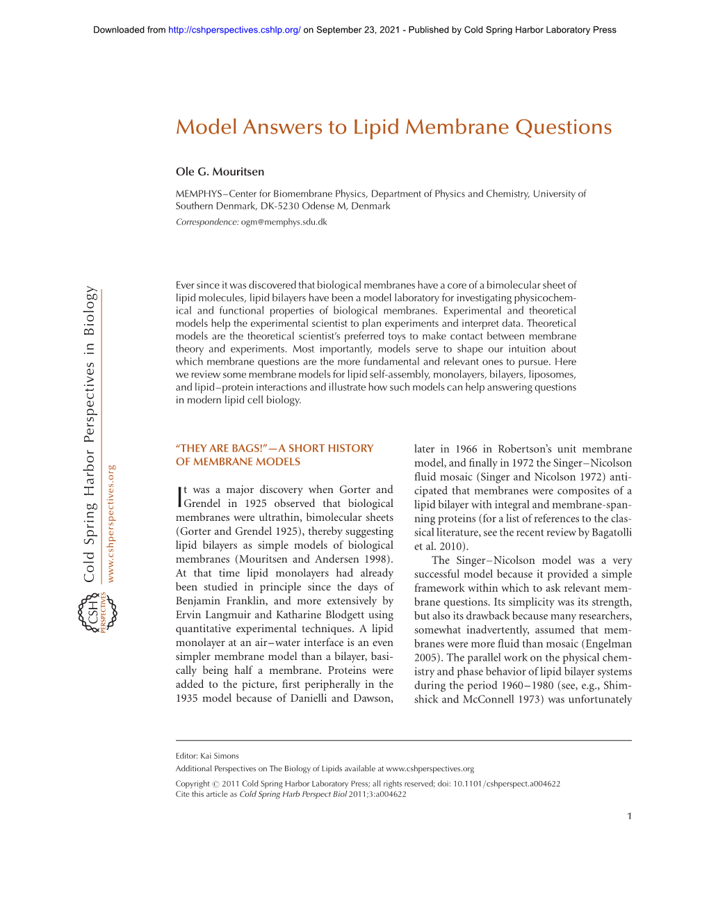 Model Answers to Lipid Membrane Questions