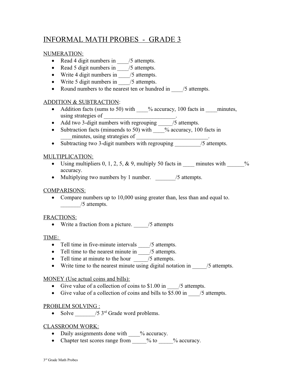 Informal Math Probes Grade 3 Answer Key