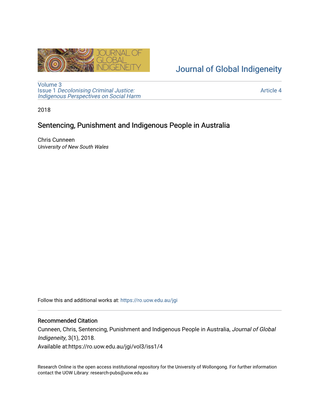 Sentencing, Punishment and Indigenous People in Australia