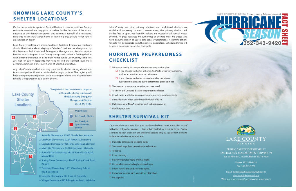 Hurricane Preparedness Checklist Shelter Survival Kit Knowing Lake County's Shelter Locations