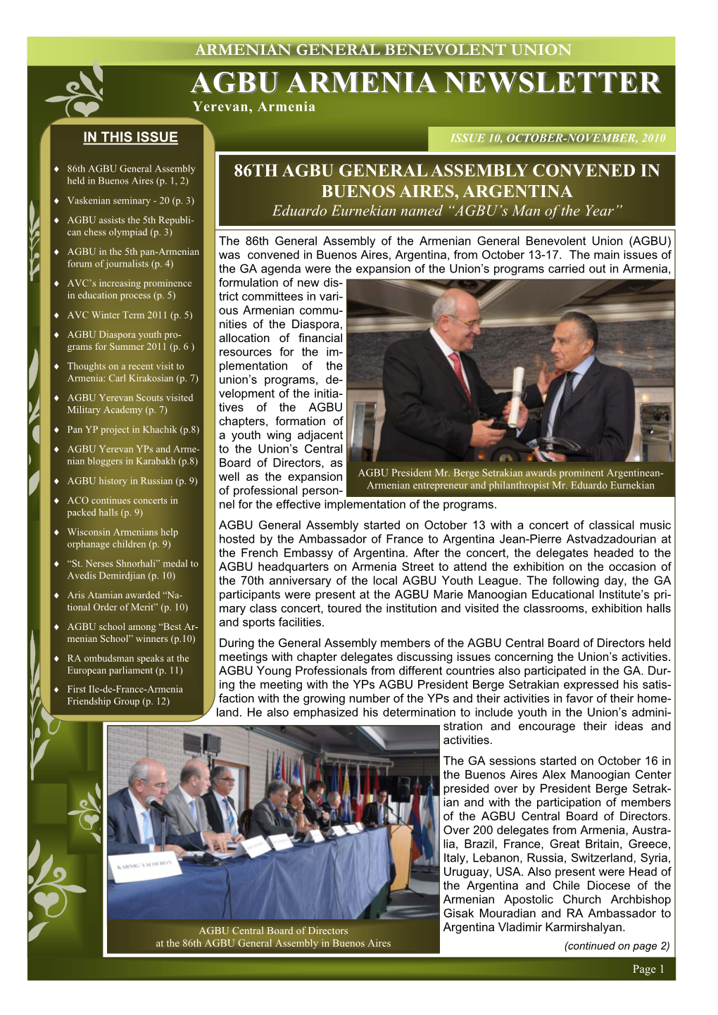 AGBU Armenia Newsletter, (October-November, 2010)