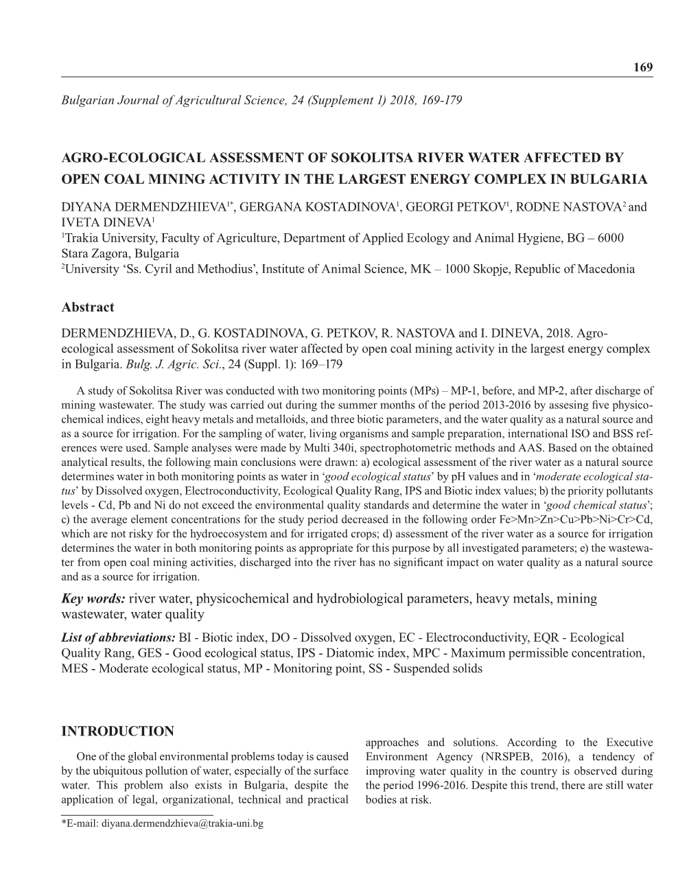 Agro-Ecological Assessment of Sokolitsa River Water Affected by Open Coal Mining Activity in the Largest Energy Complex in Bulgaria