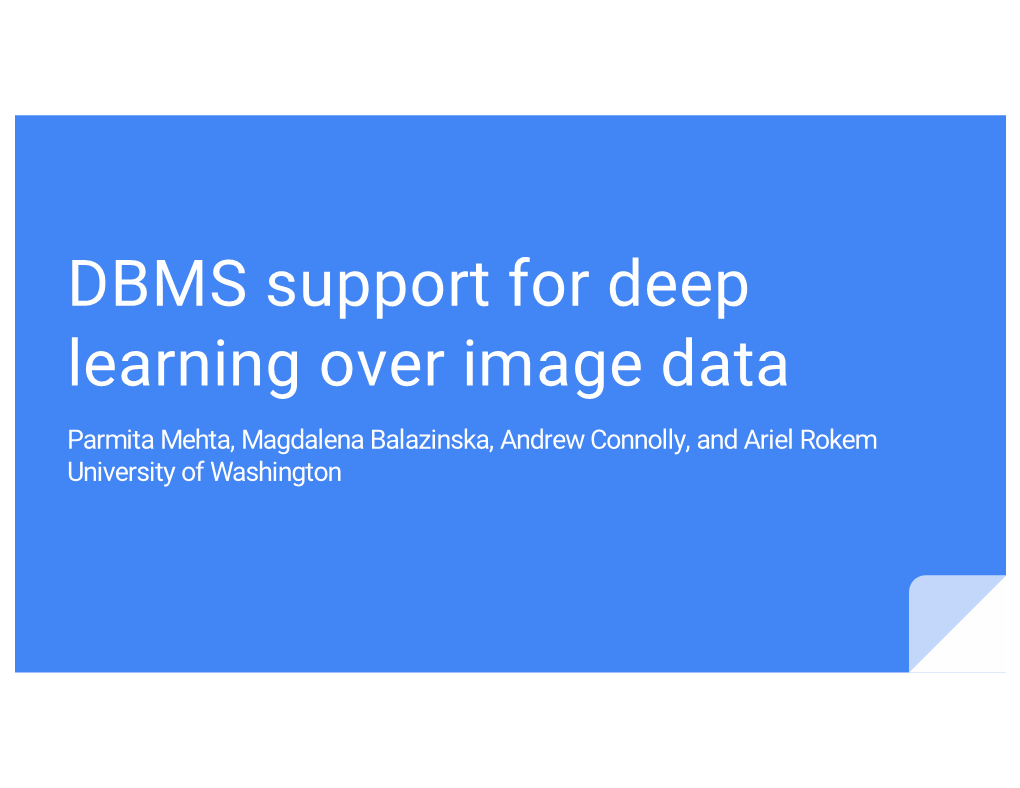 DBMS Support for Deep Learning Over Image Data