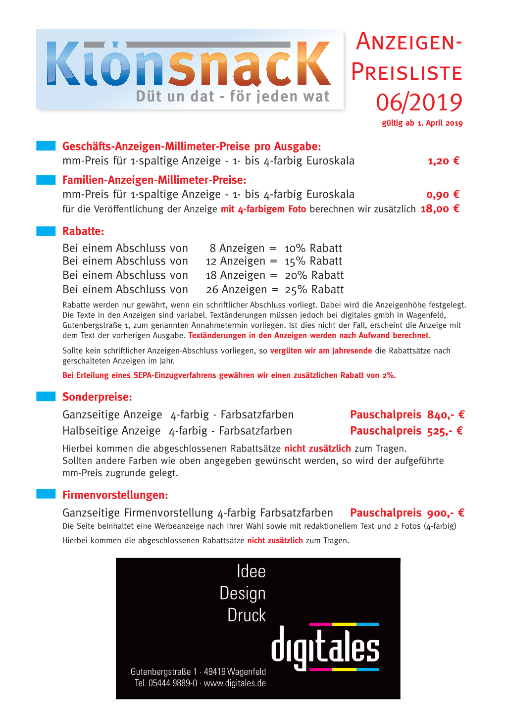 Preisliste 06/2019 Gültig Ab 1