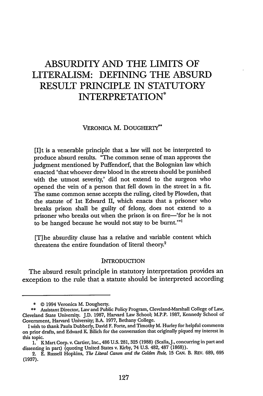 Defining the Absurd Result Principle in Statutory Interpretation*