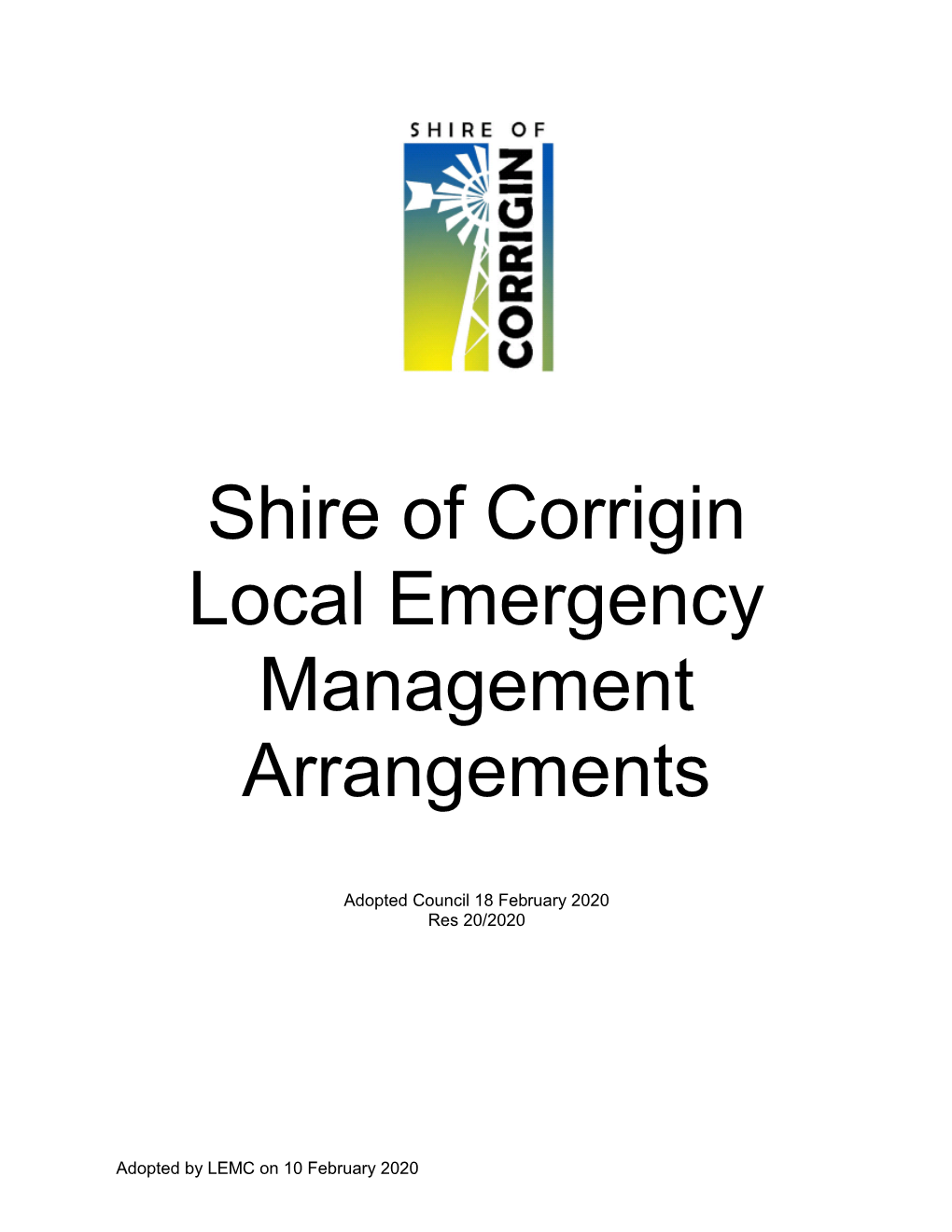 Shire of Corrigin Local Emergency Management Arrangements