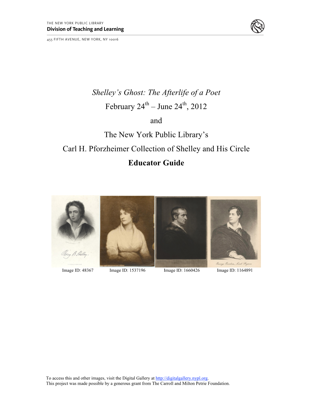 Shelley Exhibition Educator Guide