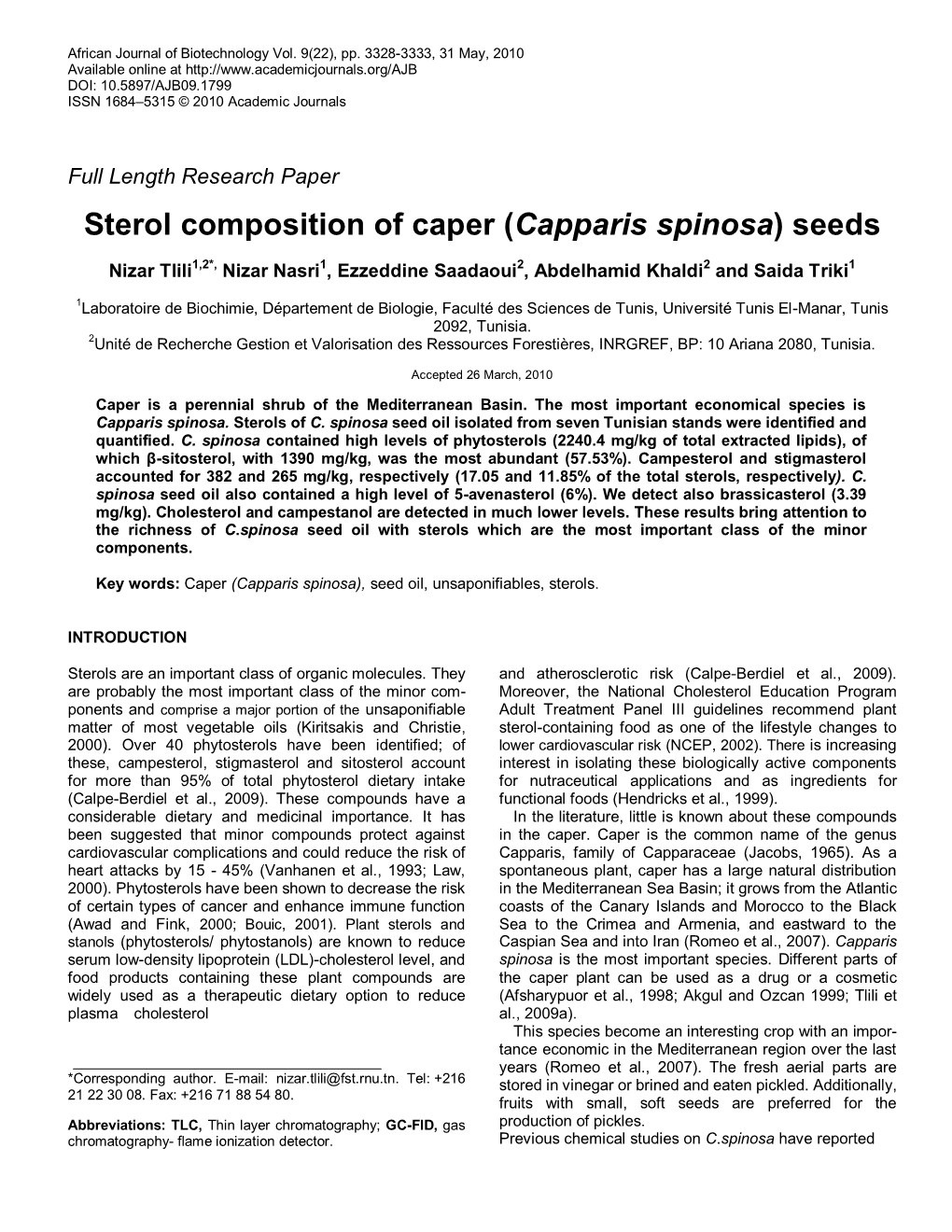 Quantification of Sterols from Seeds Of