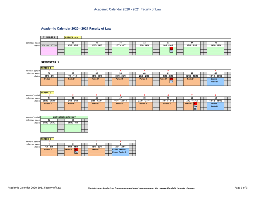 Academic Calendar 2020 - 2021 Faculty of Law