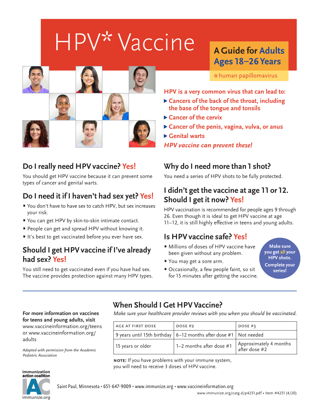 HPV Vaccine a Guide for Adults Ages 18-26 Years