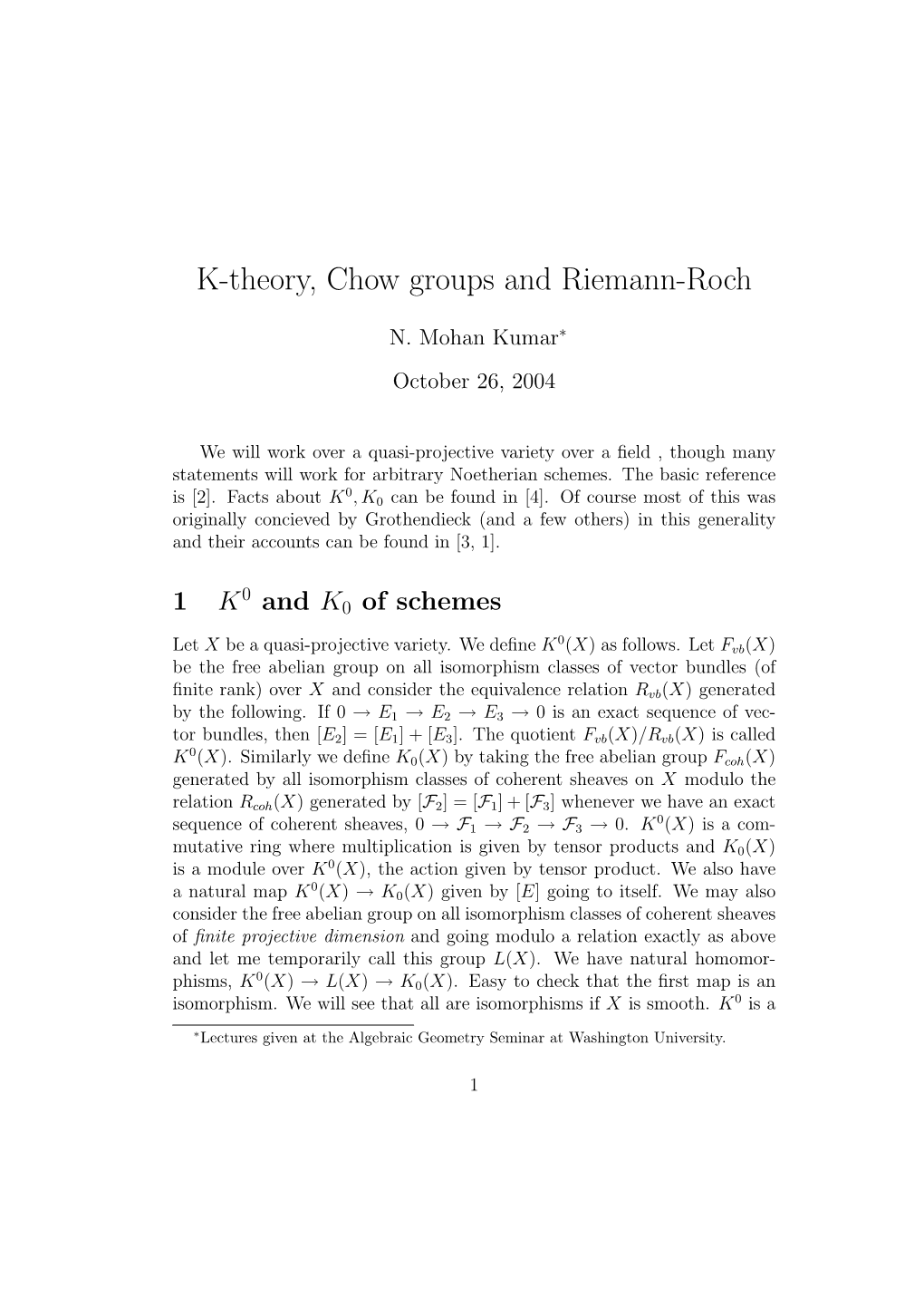 K-Theory, Chow Groups and Riemann-Roch