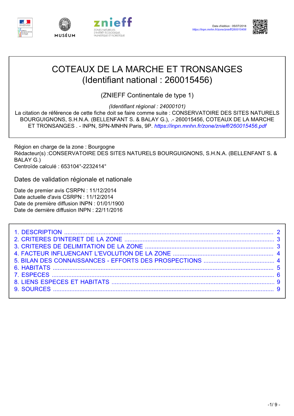 COTEAUX DE LA MARCHE ET TRONSANGES (Identifiant National : 260015456)